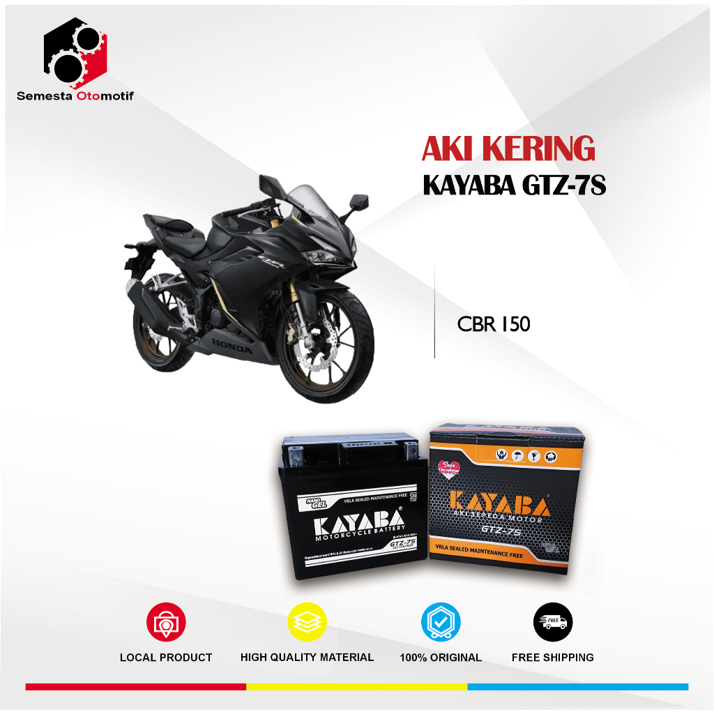 Aki Motor CBR150 KAYABA GTZ7S 12V 7Ah Aki Kering Original Free Bubble