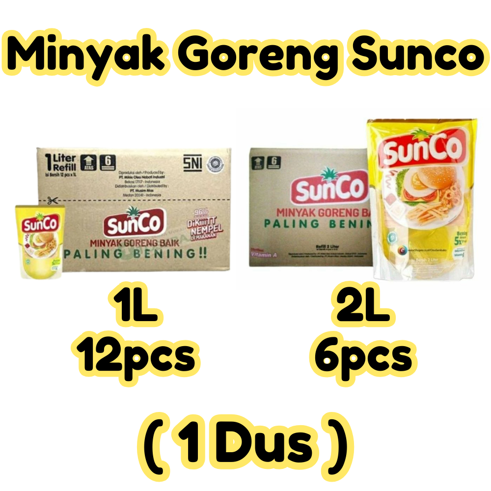 

Jual Minyak Goreng Sunco Kemasan 1L / 2L Satu Dus Minyak Sunco