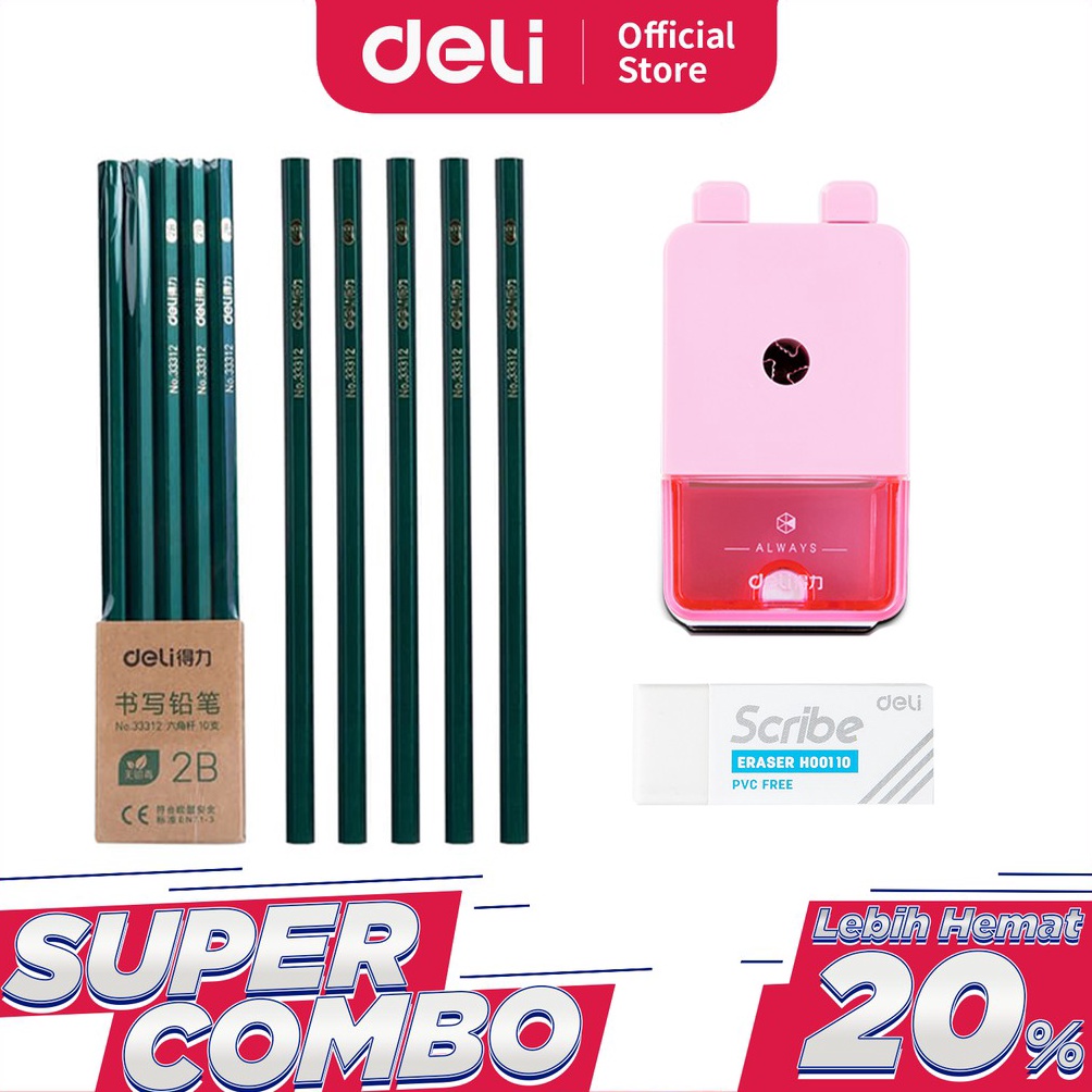

Deli Combo Set 2 1pcs Pensil 2B 3pcs Penghapus Rautan Putar KODE I5Y7