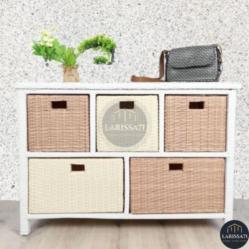 Lemari Plastik Rotan Sintetis Lemari Susun Rotan Sintetis Laci 5 Minimalis