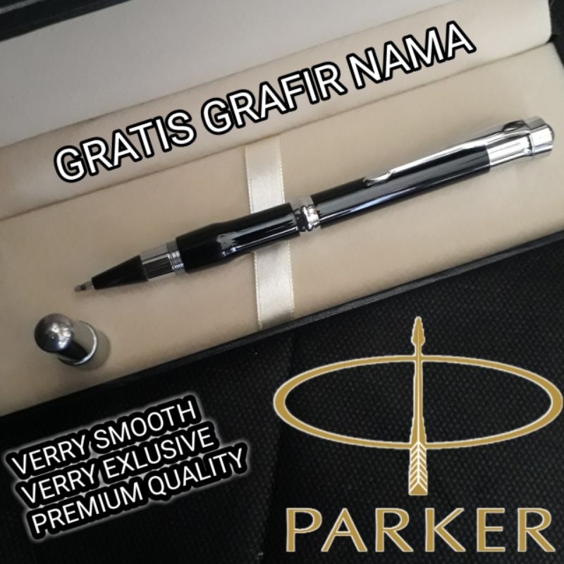 

Bollpoint Mewah Exlusive Parker Black Stainless Clip Gratis Grafir Nama dan Box Exlusive