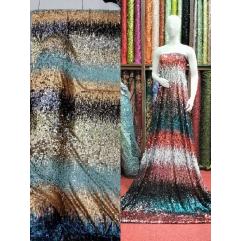 BAHAN/KAIN TILE SEQIUN RAINBOW GRADASI HARGA PER½ METER