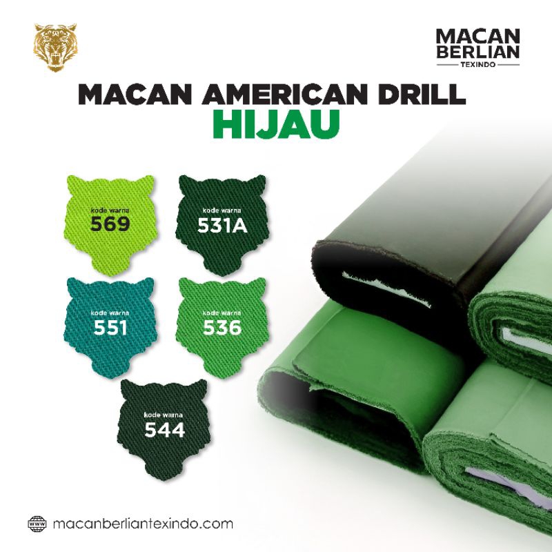 KAIN MACAN AMERICAN DRILL HIJAU KAIN BAHAN SERAGAM TERMURAH