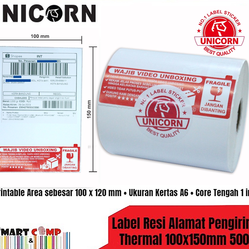 

FG2 Label Thermal Resi Alamat AWB A6 1x15mm Stiker Fragile Unboxing Isi 5pcs