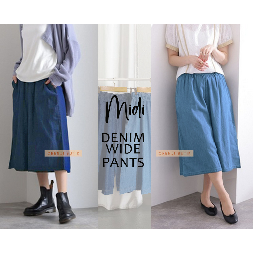 PREMIUM MIDI Denim Wide Pants / Kulot Denim / Rok celana SEBETIS Bigsize Jumbo