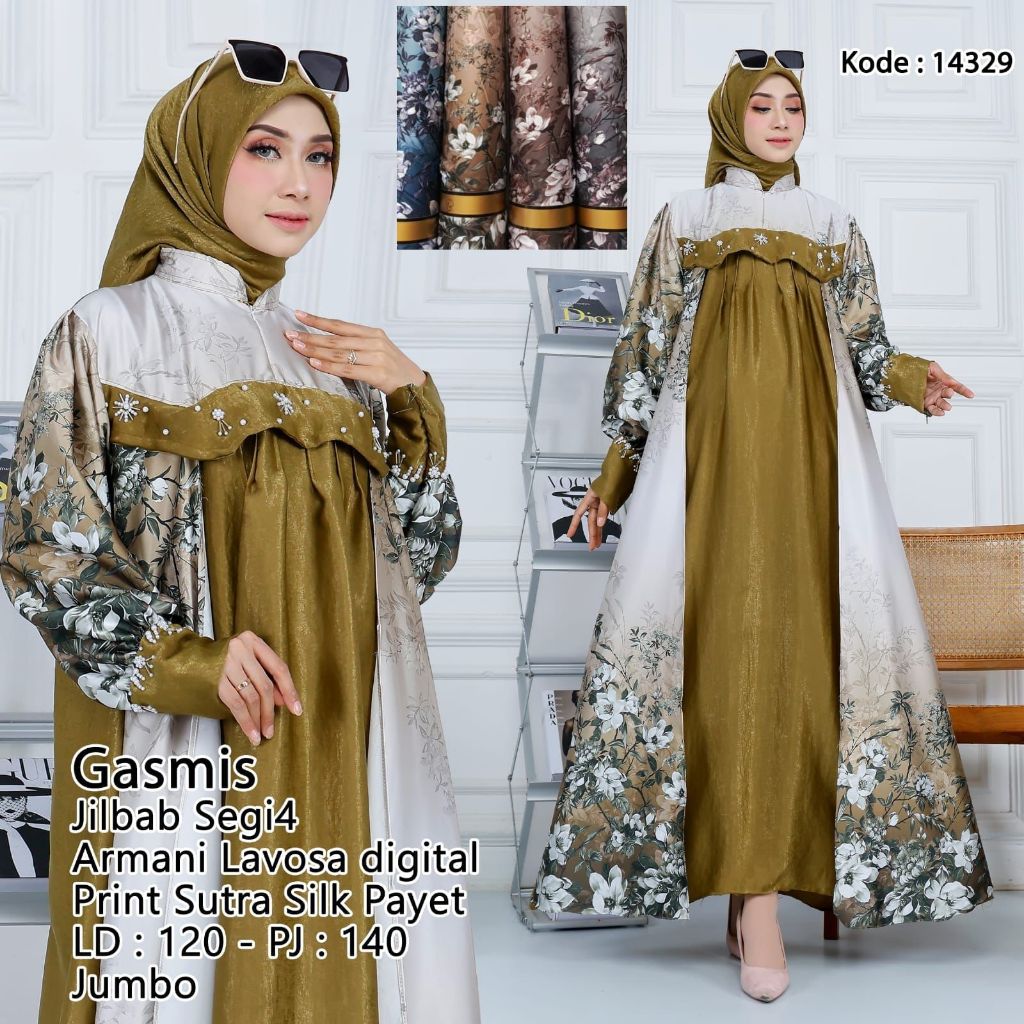 KD 14329 (isi 2) ASYA Jumbo Gamis Jilbab Segi Empat Armani Lavosa Motif Digital Print Sutra Silk Pay