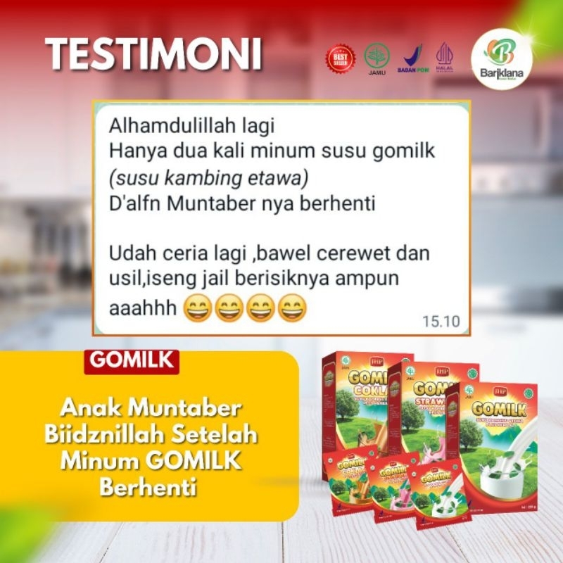 

Gomilk susu etawa plus herbal daun kelor rasanya enak dan gurih gak bau amis dan gak bau prengus 15 box