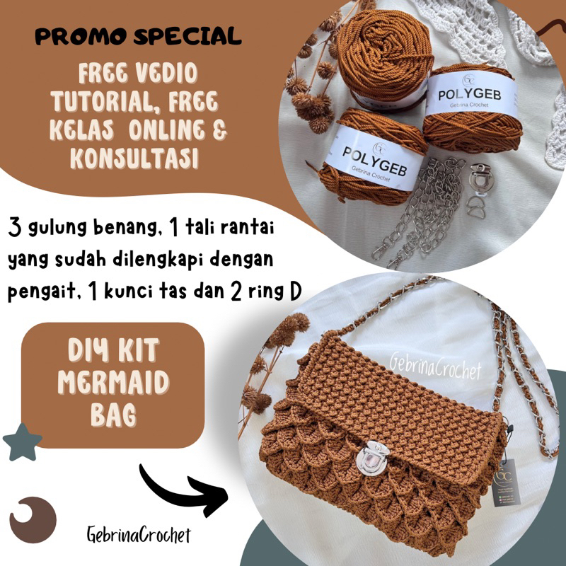 DIY Crochet Mermaid Paket DIY Rajut Tas Mermaid untuk Pemula dengan Benang dan Alat Rajut Tas Rajut 