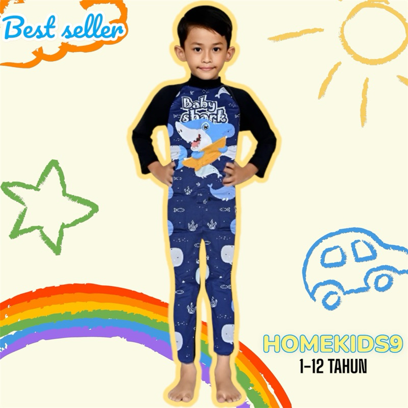 HOMEKIDS9 baju renang anak cowok shark hiu lengan panjang 1-12 tahun