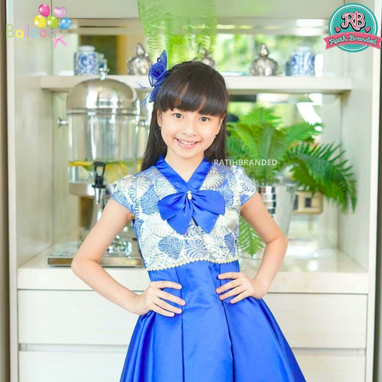 DRESS PARTY BALLOON BAJU GAUN PESTA ANAK PEREMPUAN MODEL PRINCESS KINGDOM BLUE MATAHARI SALE MURAH