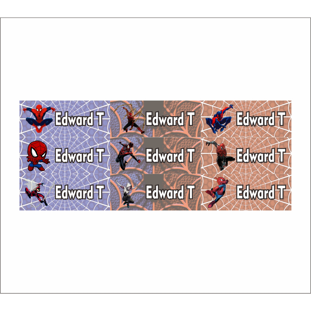

stiker label nama water proof tahan air vinyl size 4,5x1,7cm spiderman marvel sony