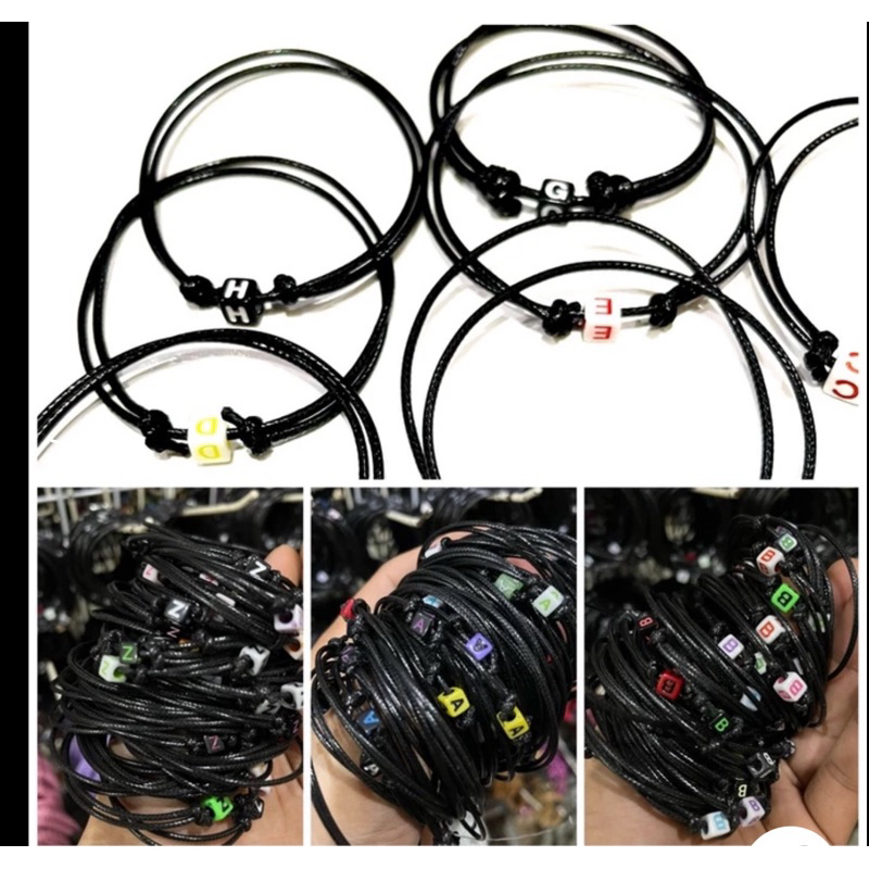 GELANG ALFABET HURUF A S/D Z TALI KOREA WARNA HITAM BISA DI BESAR KECILKAN / GELANG PRIA WANITA ANAK
