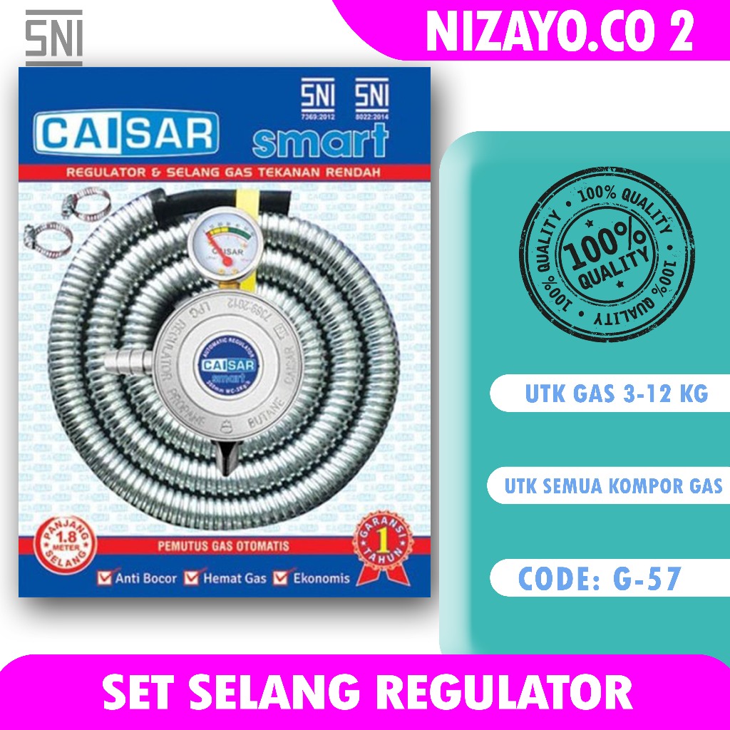 CAISAR PREMIUM Selang Paket Regulator Cocok Utk Tabung Ga 3kg 12kg Bright Gas NZY 2