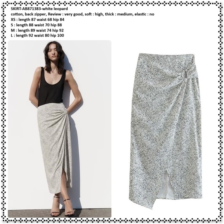 AB871383 Rok Midi Panjang Midi Skirt Pesta Belah Slit Wanita Korea Import Putih White Leopard Macan