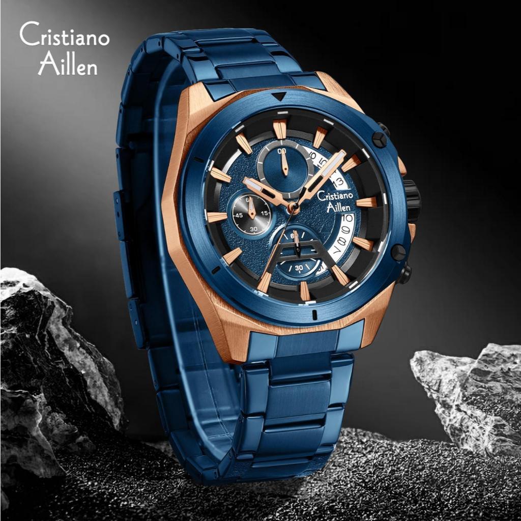 Jam Tangan Cristiano Aillen Original Chrono Seri 8896 /Jam Tangan Fashion Pria Tali Rantai Diameter 