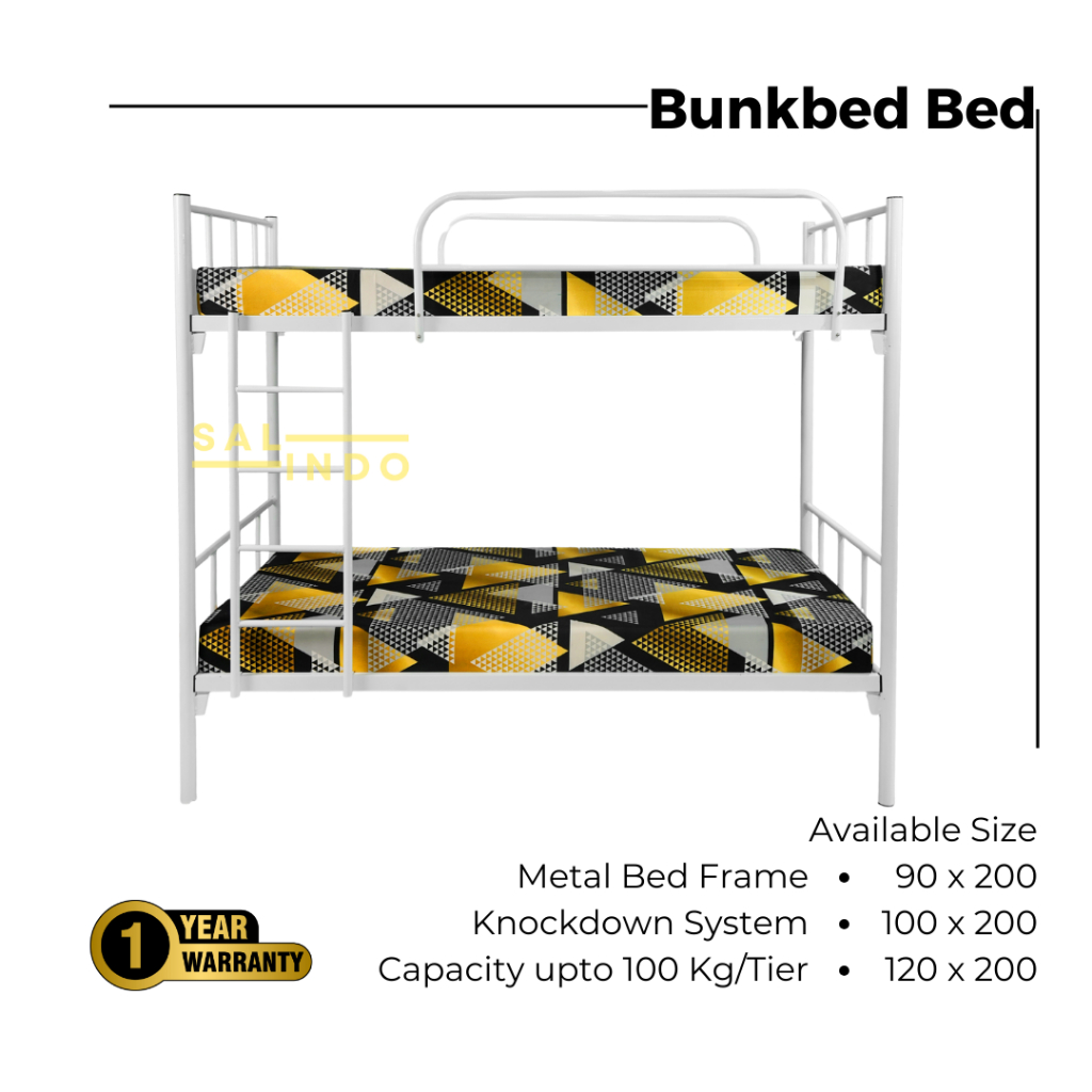 Metal Bunkbed Ranjang Tingkat Besi 90X200 100X200 120X200 (S2)