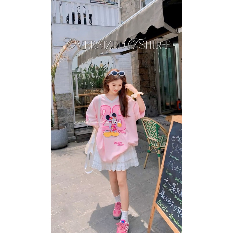 oversized tshirt kaos oversized motif mickey beruang korean oversized tshirt