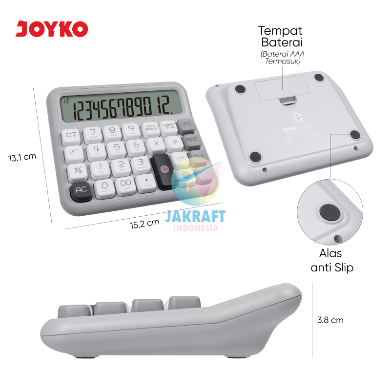 

(1 Pcs) Kalkulator Monochrome JOYKO CC-63BCO Calculator 12 Digits Big Dispay Check Correct 112 Steps
