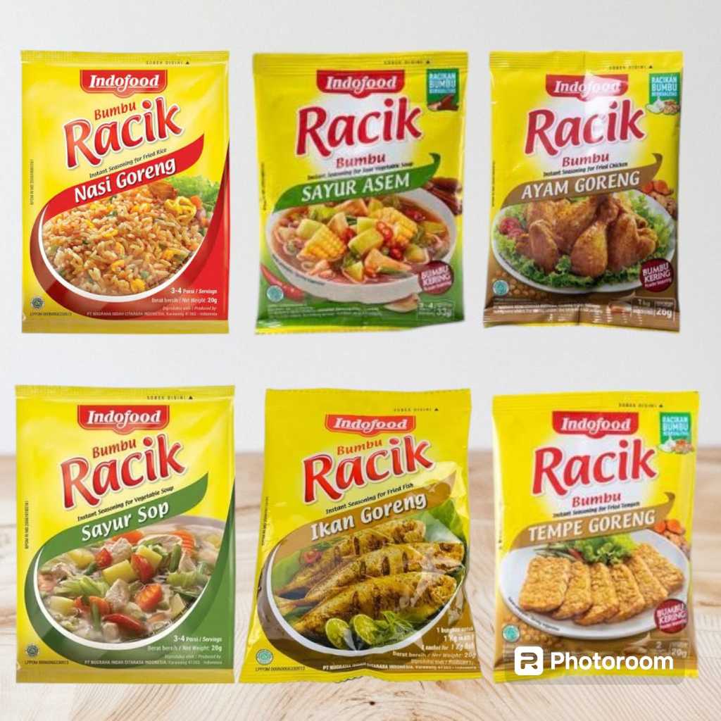 

BUMBU RACIK INDOFOOD AYAM GORENG, SAYUR ASEM, IKAN GORENG, NASI GORENG, SAYUR SOP, TEMPE GORENG 20GRAM 1 RENCENG