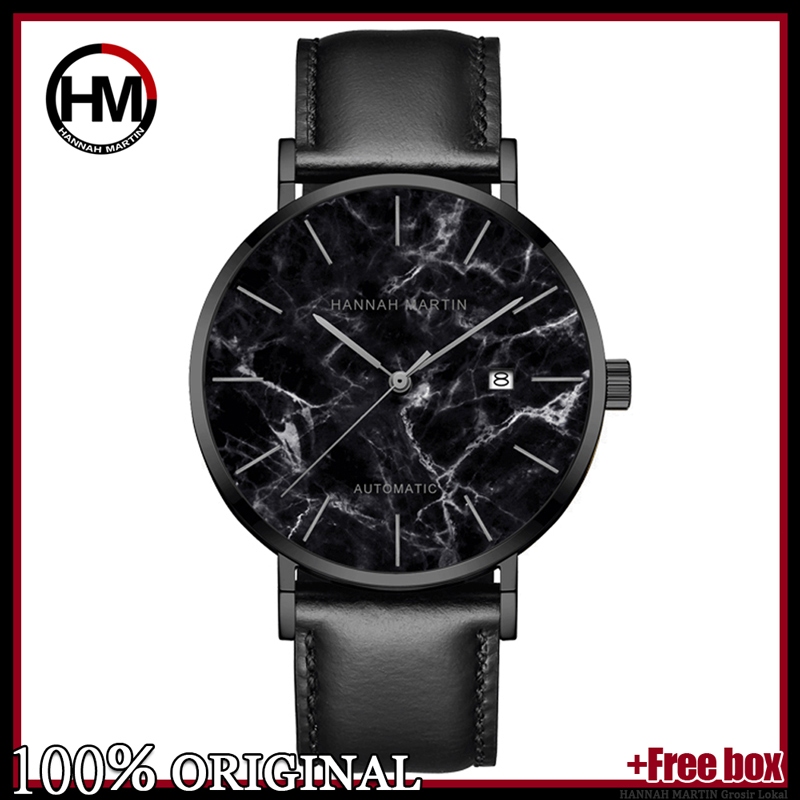 HANNAH MARTIN Jam Tangan Pria Mekanik Otomatis Original Luxury Stainless Steel Anti Air Kulit Keren 