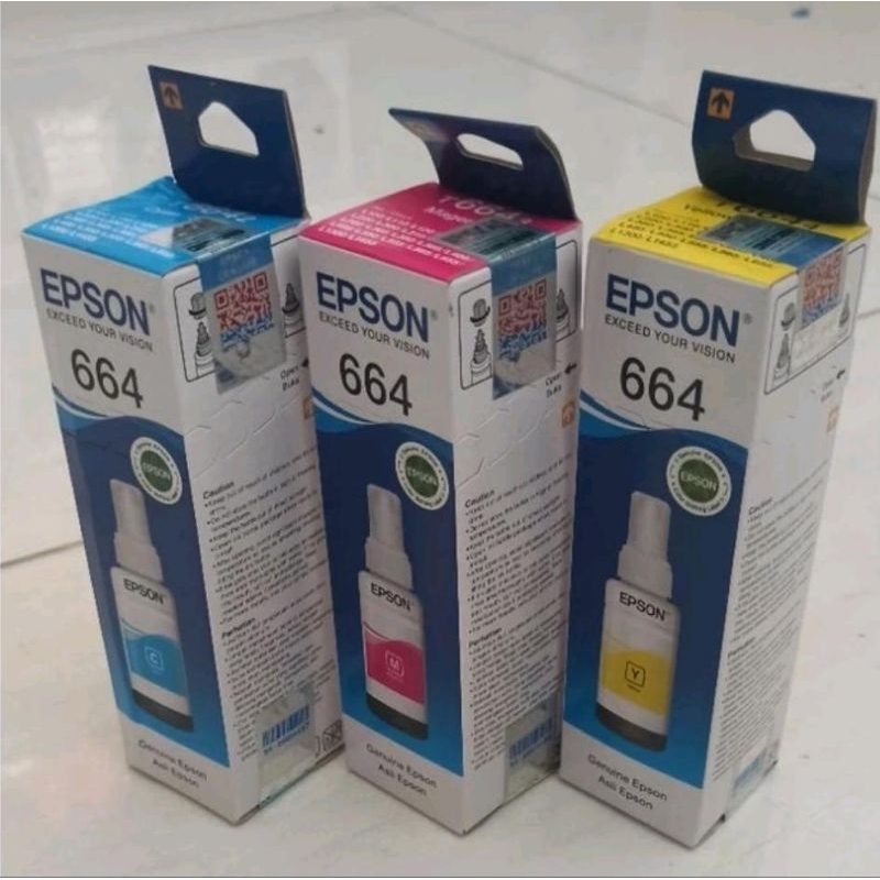 tinta 664 ORIGINAL EPSON warna cyan magenta yellow Isi 70 ml T664 new segel resmi L100 L110 L120 L20