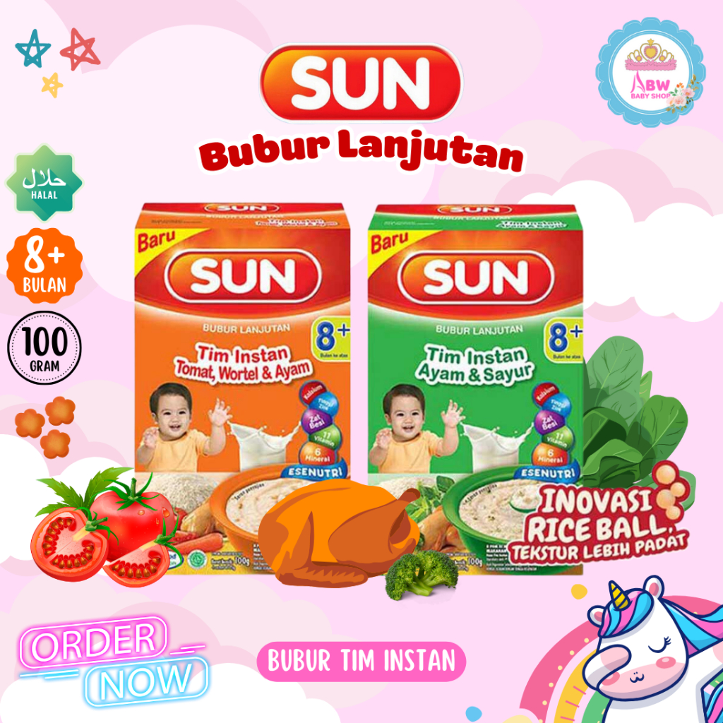 SUN Bubur Lanjutan Tim Instant Bubur Bayi 8-12 Bulan 100gr ESENUTRI Rice Ball Tekstur Lebih Padat