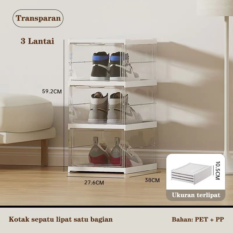 Kotak Sepatu Ukuran Ekstra Besar Transparent Acrylic - Lipat dan Simpan Multifungsi