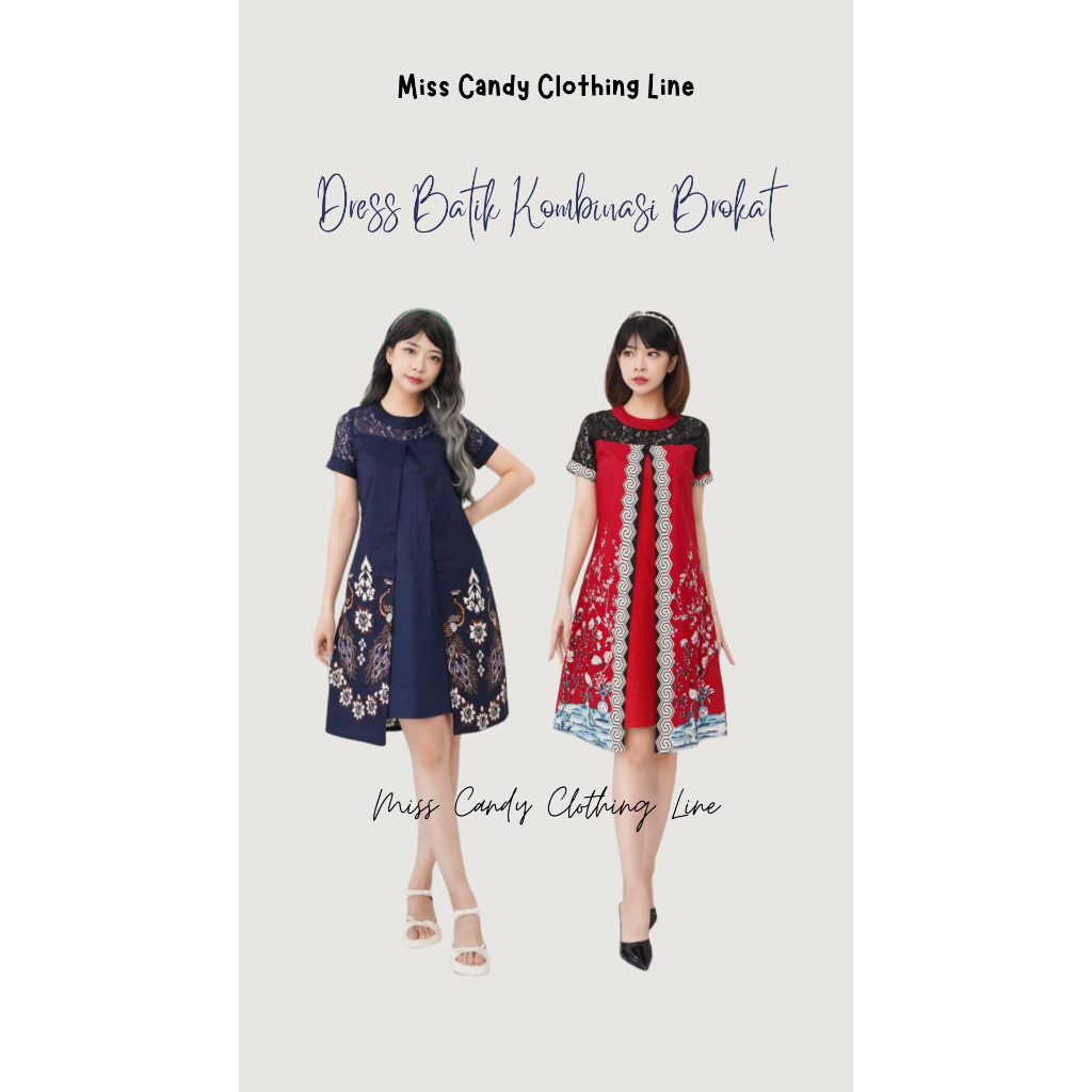Dress Batik Modern Model Rompi Kombinasi Brokat Lengan Pendek 026 SP HG