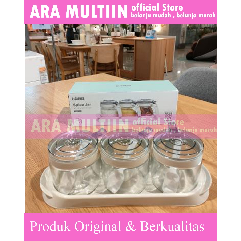 Informa Set 3 Pcs Cally Tempat Bumbu Dapur spice jar Dengan Nampan Putih