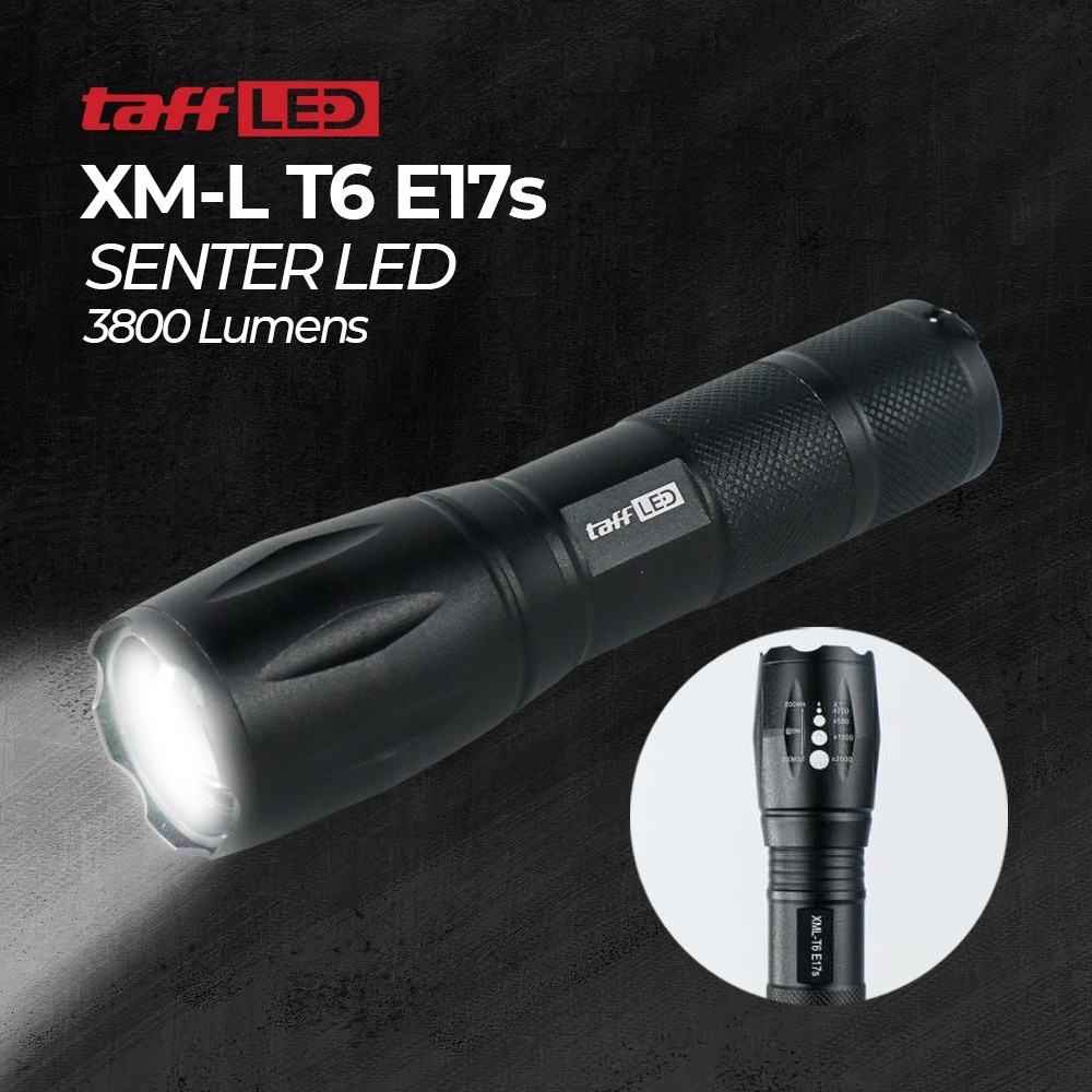 TaffLED Paket Senter LED Cree XM-P50 8000 Lumens + Baterai 18650 + Charger - E17 - Black/Senter LED/