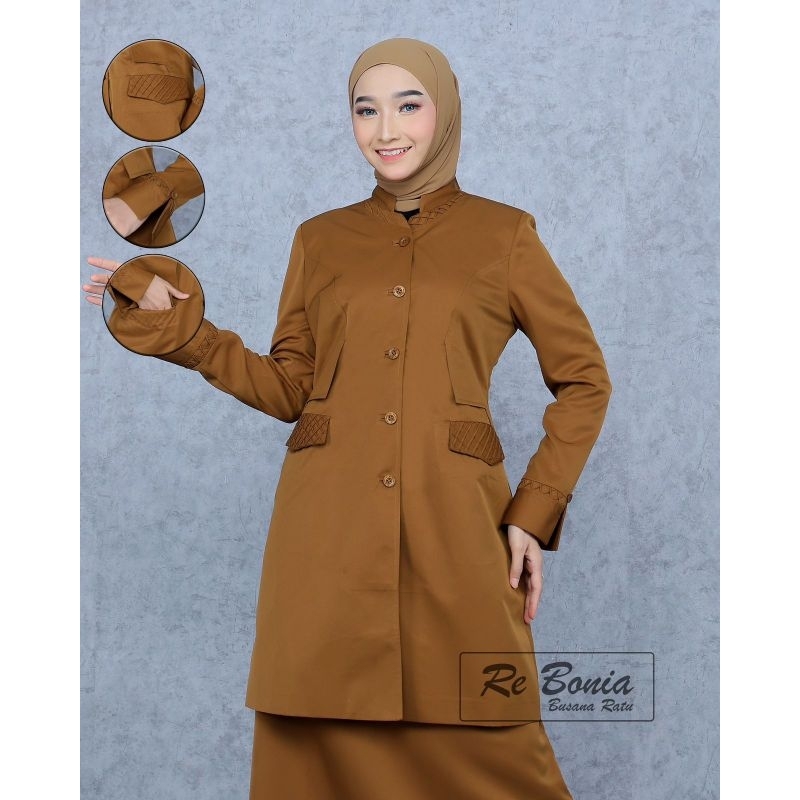SERAGAM PEMDA KHAKI TUA ROK A MODEL TUNIK BLEZER GURU PNS