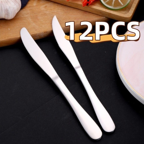 Bagus Dipakai 12PCS Pisau Makan Stainless Steel  Pisau Hotel Tebal Panjang  Pisau Selai Steak Roti O