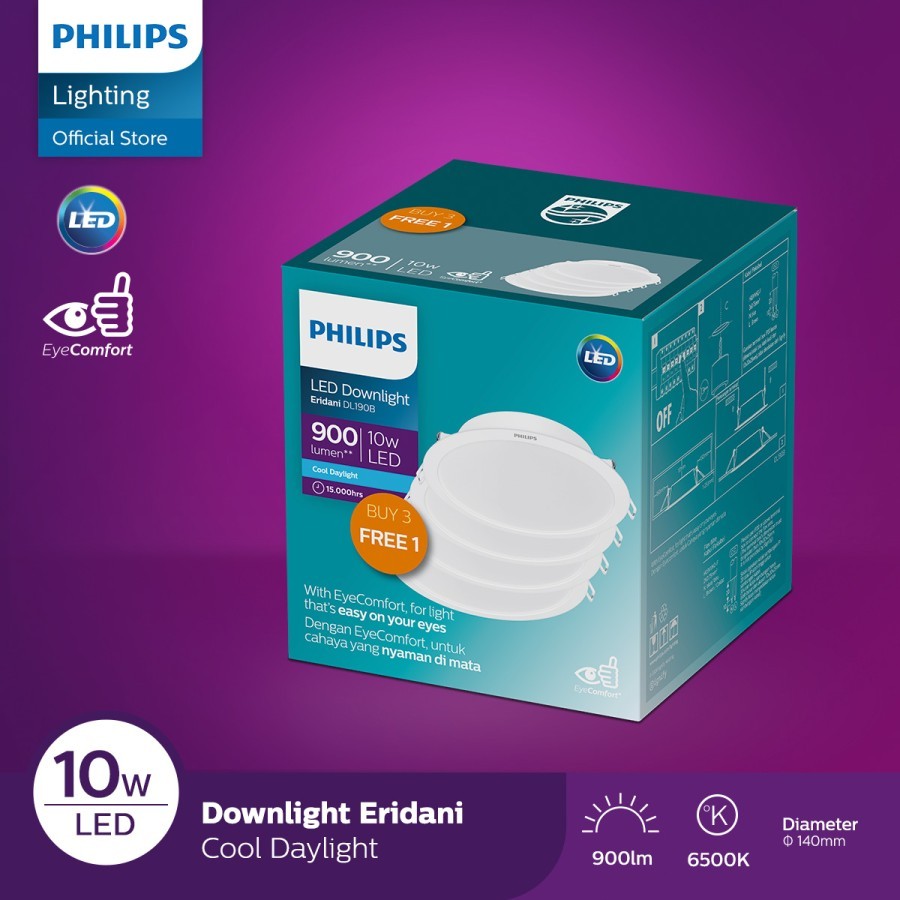 Lampu Downlight LED panel Ceiling Plafon Philips Eridani 10W 10 Watt IB Inbow Tanam Cahaya Putih Coo