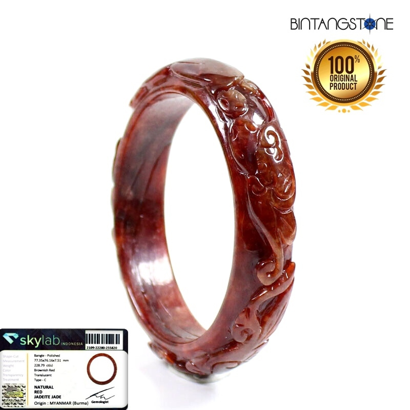 SALE Gelang Giok Merah Coklat Kuno Asli Burma Sertifikat Original 59 Cm Memo SKYLAB INDONESIA Red Ja