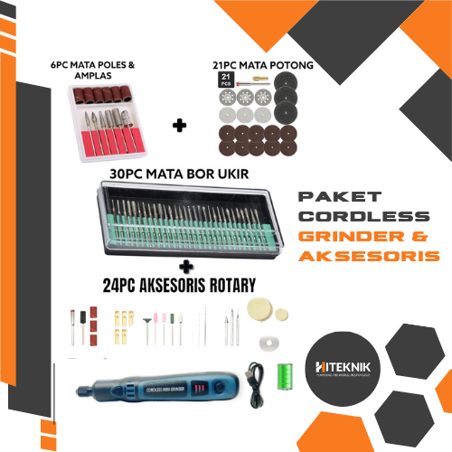CORDLESS MINI GRINDER TUNER MESIN GERINDA POTONG POLES BATERAI CAS SET