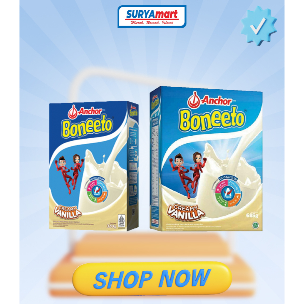 

Boneeto Susu Bubuk Anak Sekolah Creamy Vanilla 320gr dan 685g - Nutrisi Pertumbuhan Anak untuk Daya Pikir dan Tubuh Aktif