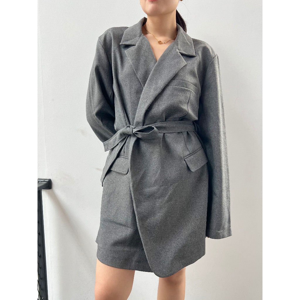 VVERVE - KATE OVERSIZED BLAZER DRESS - Blazer Wanita Abu Dress Wanita Abu