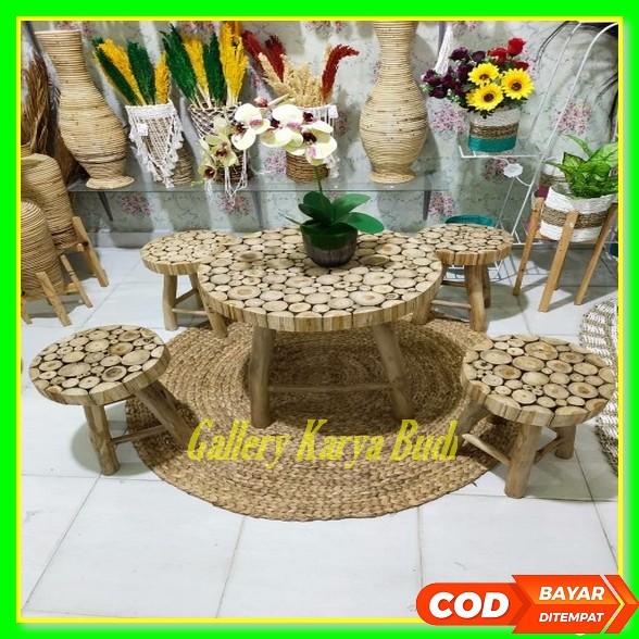 PROMO FURNITURE SET MEJA KOIN JATI  MURAH CANTIK KURSI TERAS SANTAI UNIK