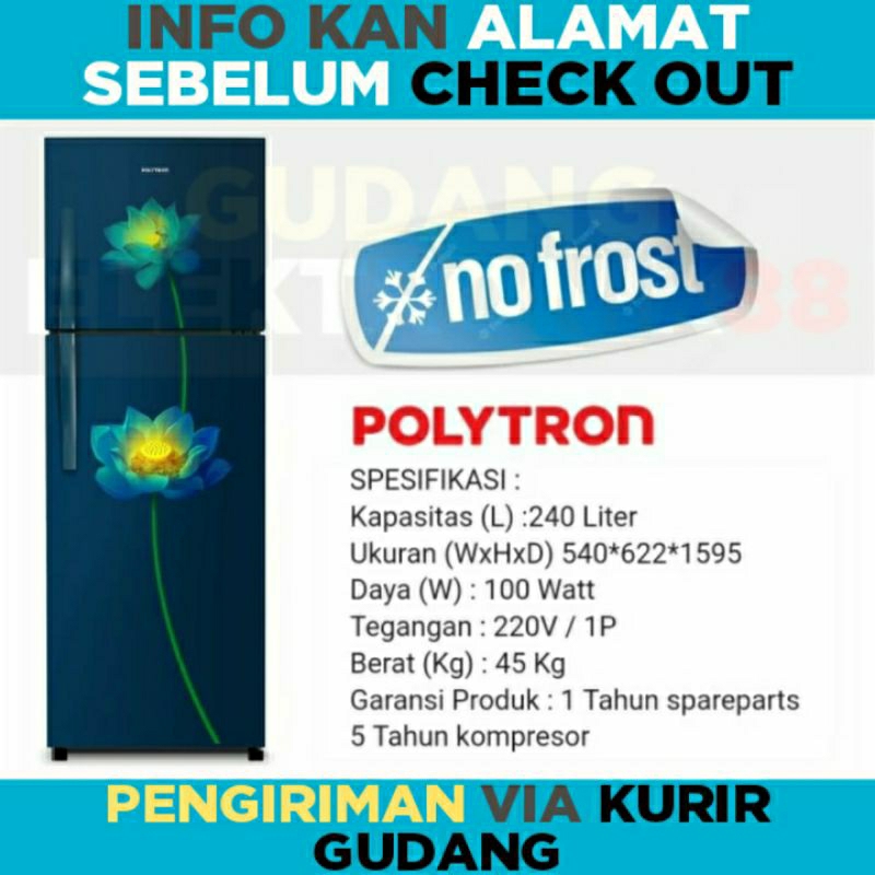 Kulkas Polytron 2 Pintu PRB-287 Lemari Es Polytron 2 Pintu 240L Low Watt