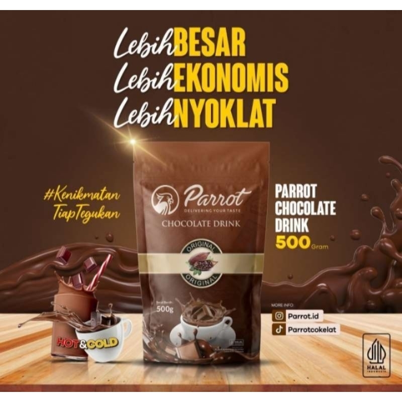 

Parrot Chocolate Drink Minuman Coklat Bubuk 3 in 1 Kemasan 500gr