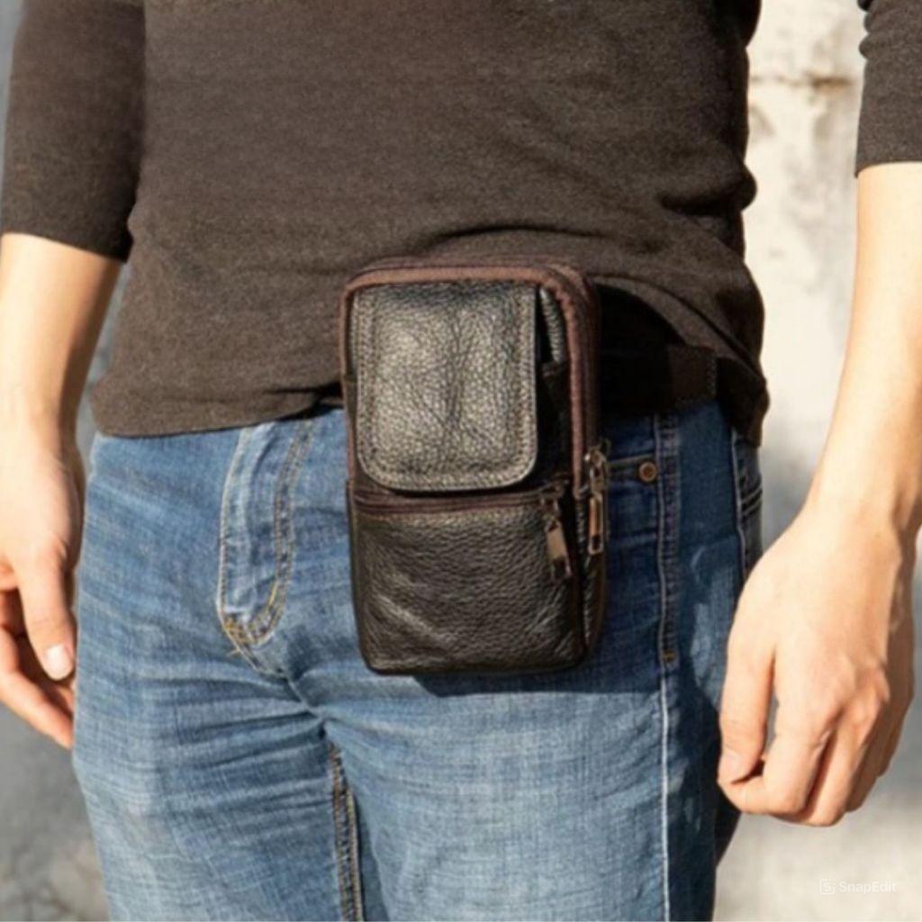 Tas Pinggang Kasual Mini Kulit Asli - Tas Selempang Mini Pria Kulit Asli
