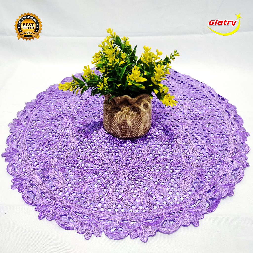 RB Taplak meja tamu bulat kecil bordir/taplak meja sudut/taplak vas bunga/taplak meja rias size 40