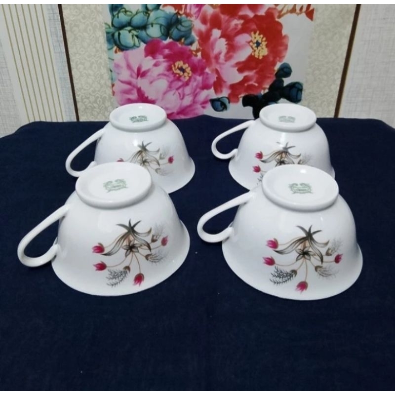 Cangkir keramik set 4 pcs motif bunga