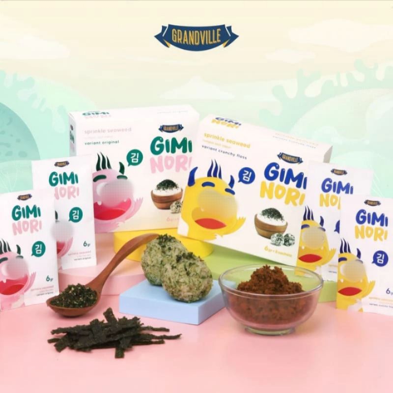 

Gimi Nori Grandville 1box isi 8sachet | Rumput Laut Tabur Non MSG MPASI