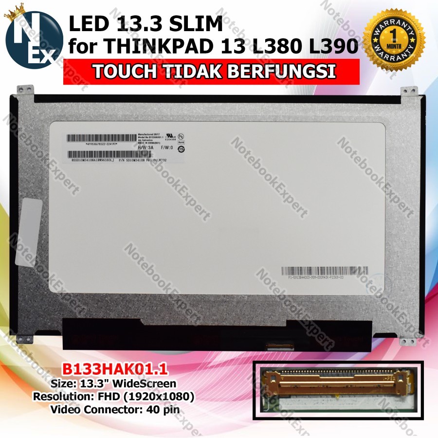 LED 13.3 SLIM B133HAK01.1 for THINKPAD 13 L380 L390 - Touch No Fungsi
