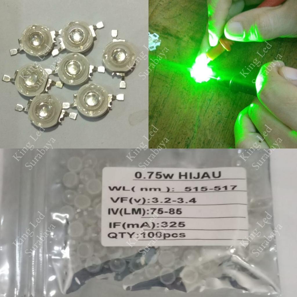 (100PCS) HPL 0.7W Tanpa Pendingin HIJAU High Power LED 0.7 Watt 0,7W