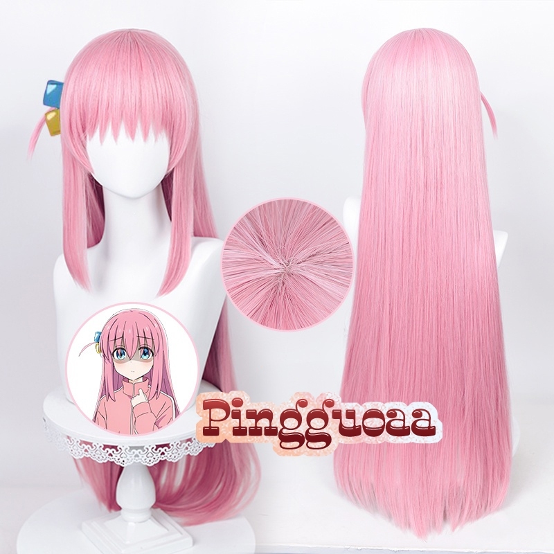 Anime Bocchi the Rock Guitar Hero Gotou Hitori Cosplay Wig 80cm Long Pink Hair Heat Resistant Synthe