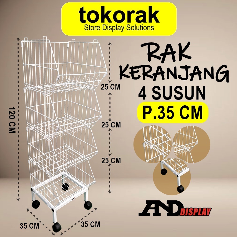 RAK KERANJANG 4 SUSUN 35 CM MINIMARKET RAK SNACK CHIKI PROMOSI DAPUR