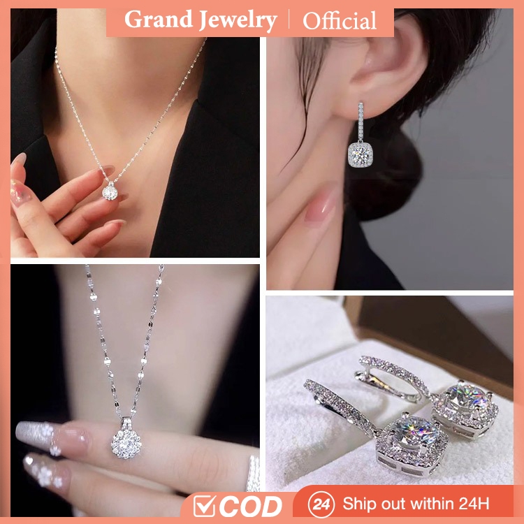 【COD】Grand Pretty Perhiasan Berlian Penuh Bunga Matahari Mengkilap Terbaik Berikan Kotak Perhiasan,P