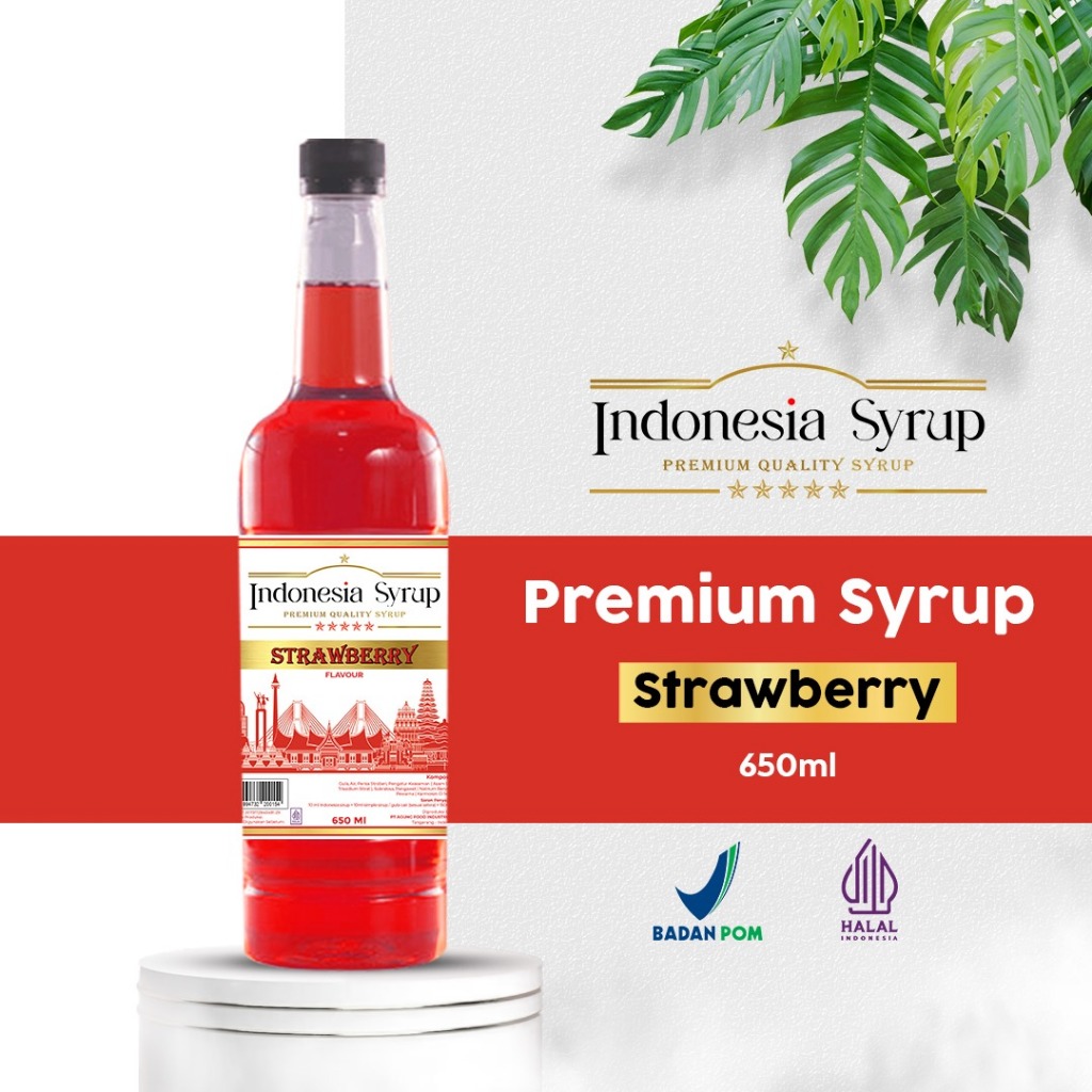 

Sirup Premium Rasa Strawberry / Stroberi Minuman Sirop Flavoured Syrup Halal BPOM 650 ml Indonesia Syrup Omura Powder